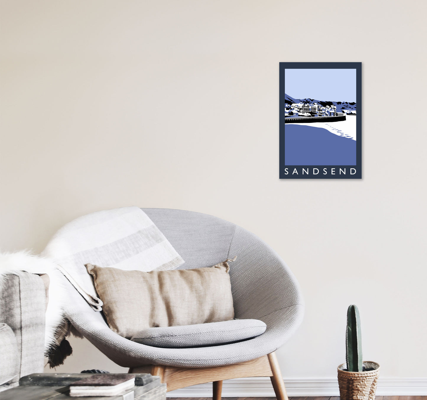 Sandsend Travel Art Print by Richard O'Neill, Framed Wall Art A3 Black Frame