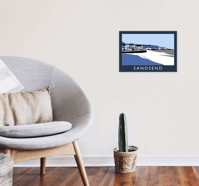 Sandsend Travel Art Print by Richard O'Neill, Framed Wall Art A3 Black Frame