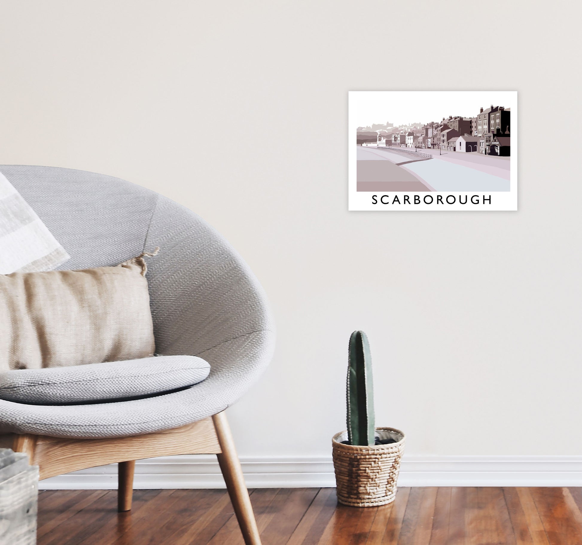 Scarborough Travel Art Print by Richard O'Neill, Framed Wall Art A3 Black Frame
