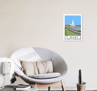 St Mary's Lighthouse Travel Art Print by Richard O'Neill A3 Black Frame