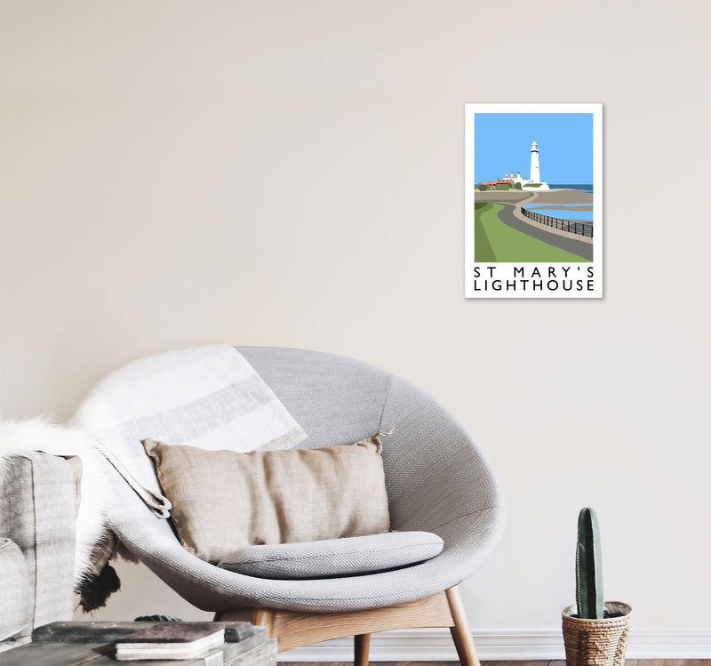 St Mary's Lighthouse Travel Art Print by Richard O'Neill A3 Black Frame