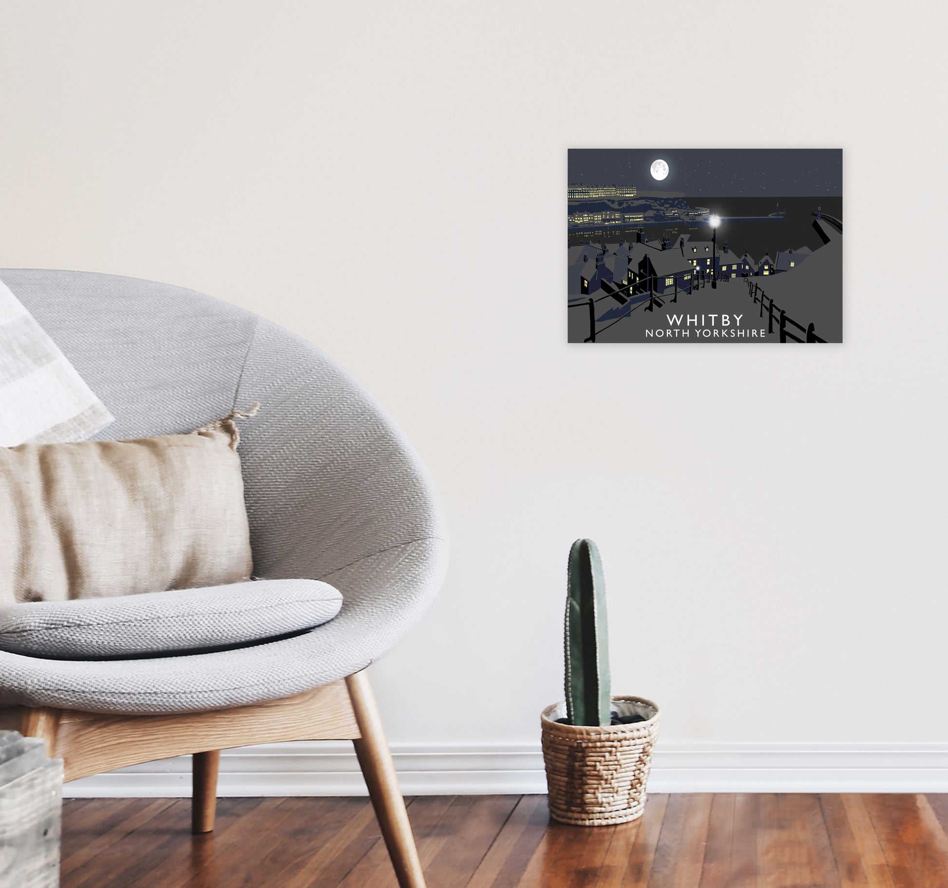 Whitby Travel Art Print by Richard O'Neill, Framed Wall Art A3 Black Frame