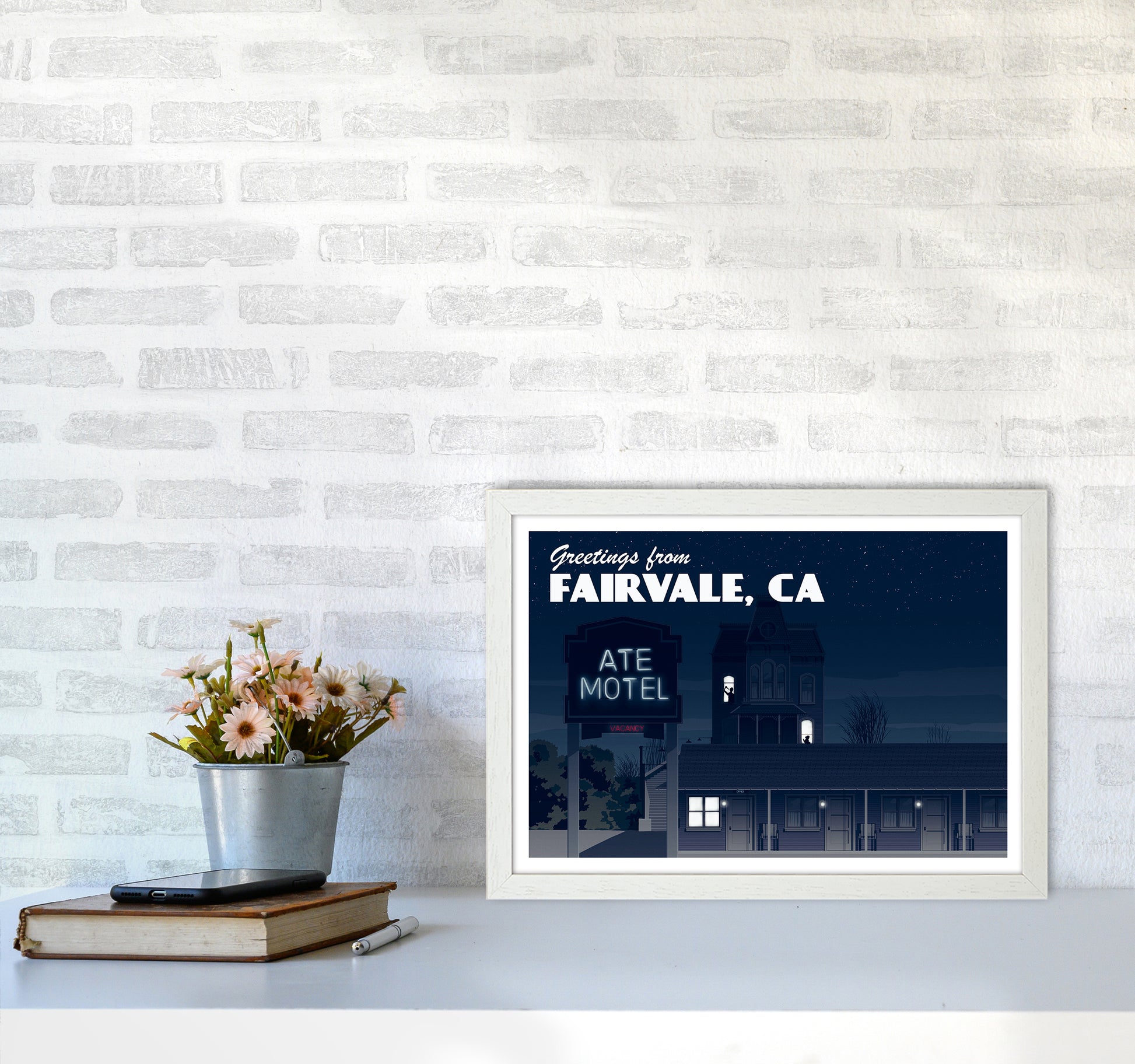 Bates Motel Night Art Print by Richard O'Neill A3 Oak Frame