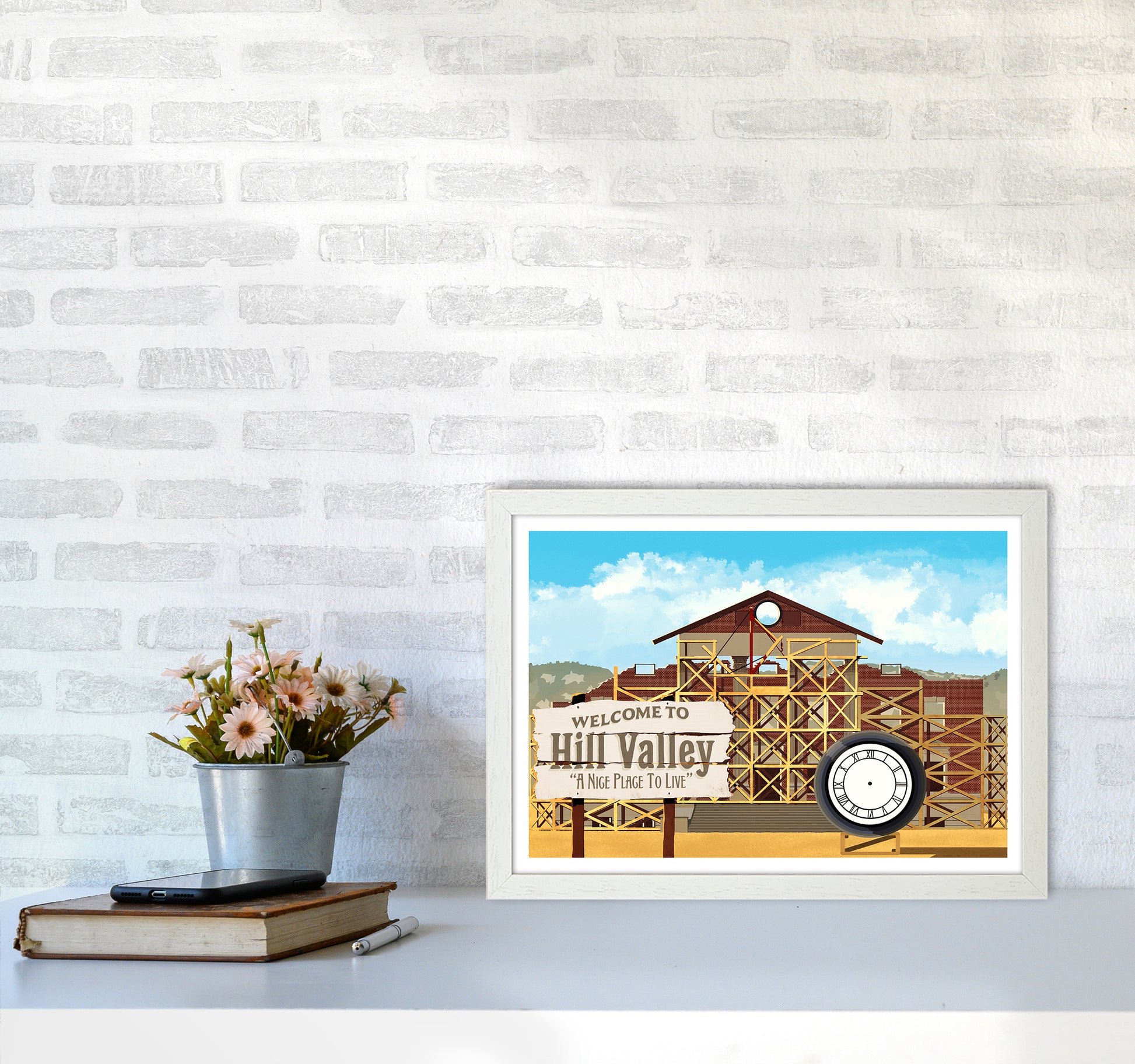 Hill Valley 1885 Art Print by Richard O'Neill A3 Oak Frame