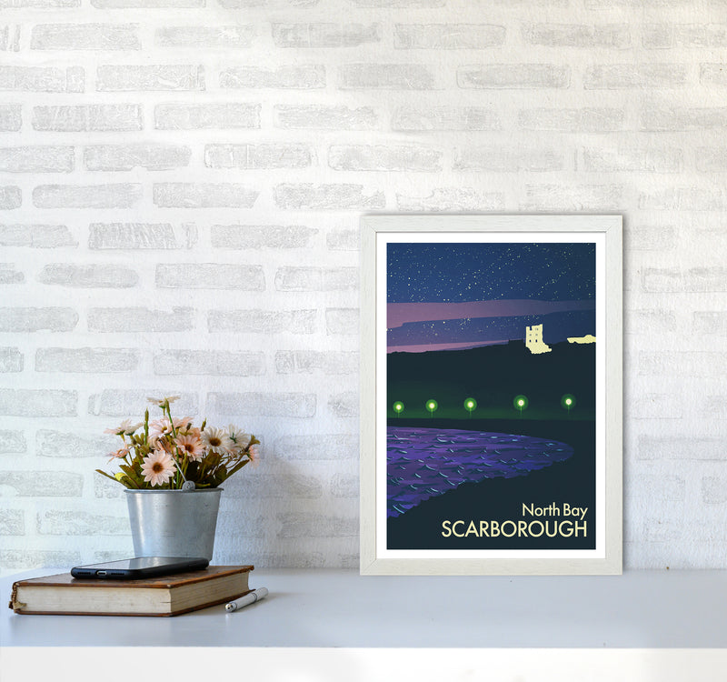 North Bay, Scarborough (Night) Portrait Art Print by Richard O'Neill A3 Oak Frame