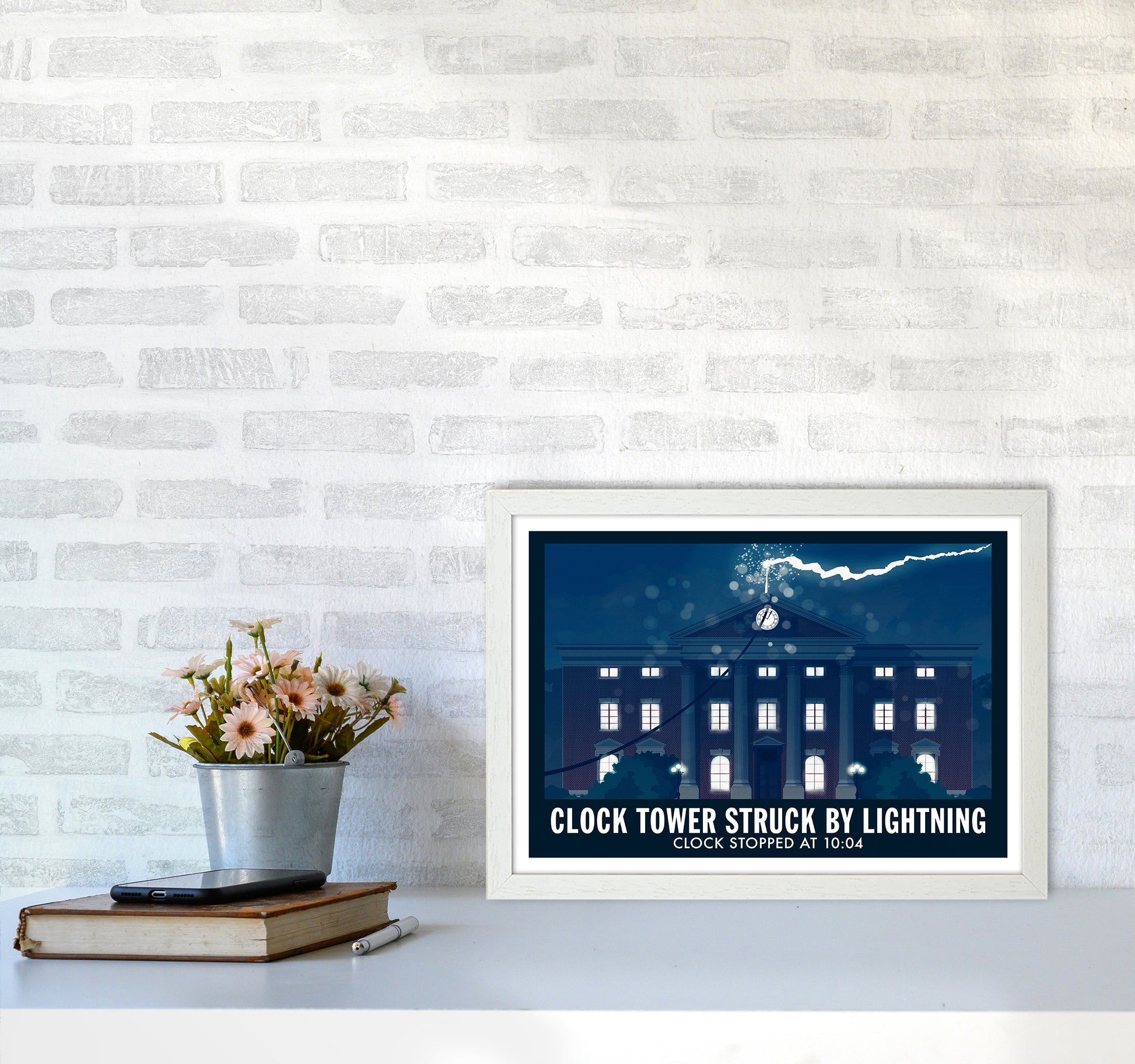 Clock Tower Struck By Lightning Art Print by Richard O'Neill A3 Oak Frame