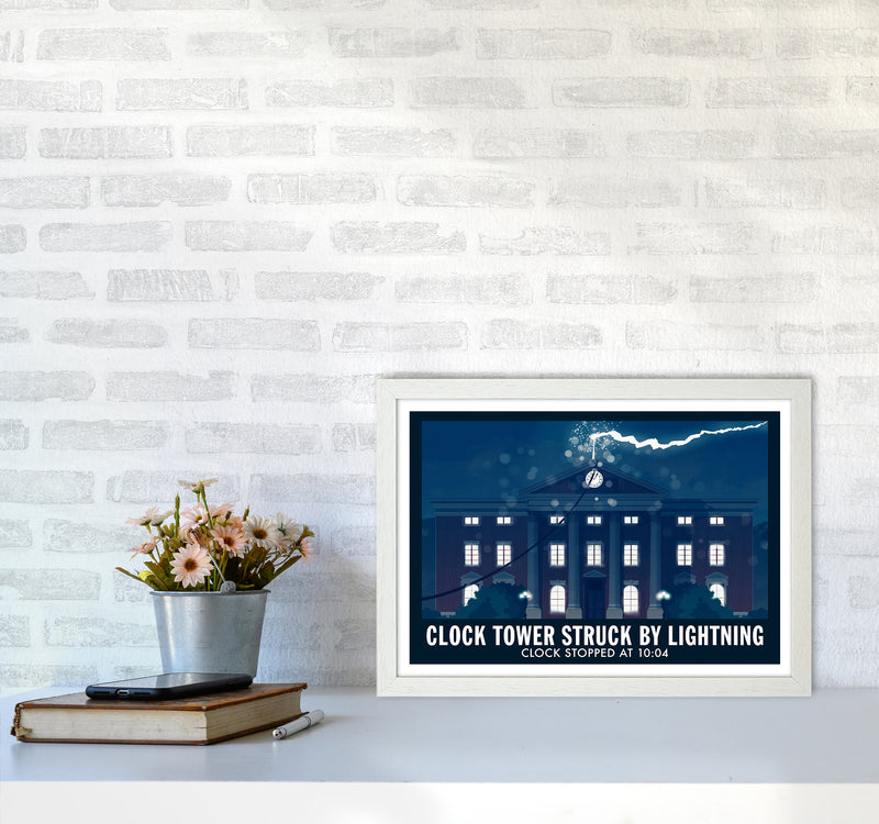 Clock Tower Struck By Lightning Art Print by Richard O'Neill A3 Oak Frame