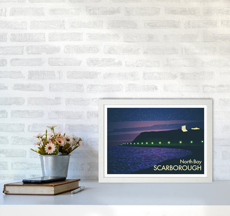 North Bay Scarborough (Night) Art Print by Richard O'Neill A3 Oak Frame