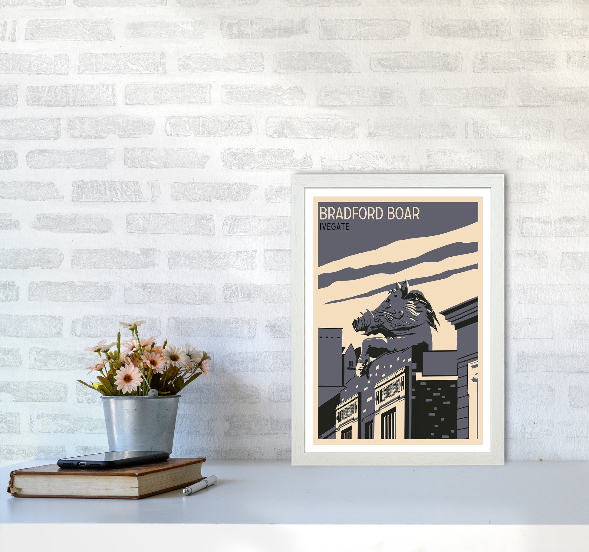 Bradford Boar Art Print by Richard O'Neill A3 Oak Frame