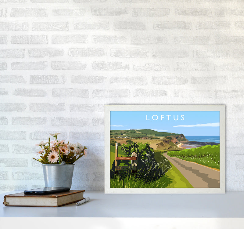 Loftus Travel Art Print by Richard O'Neill A3 Oak Frame