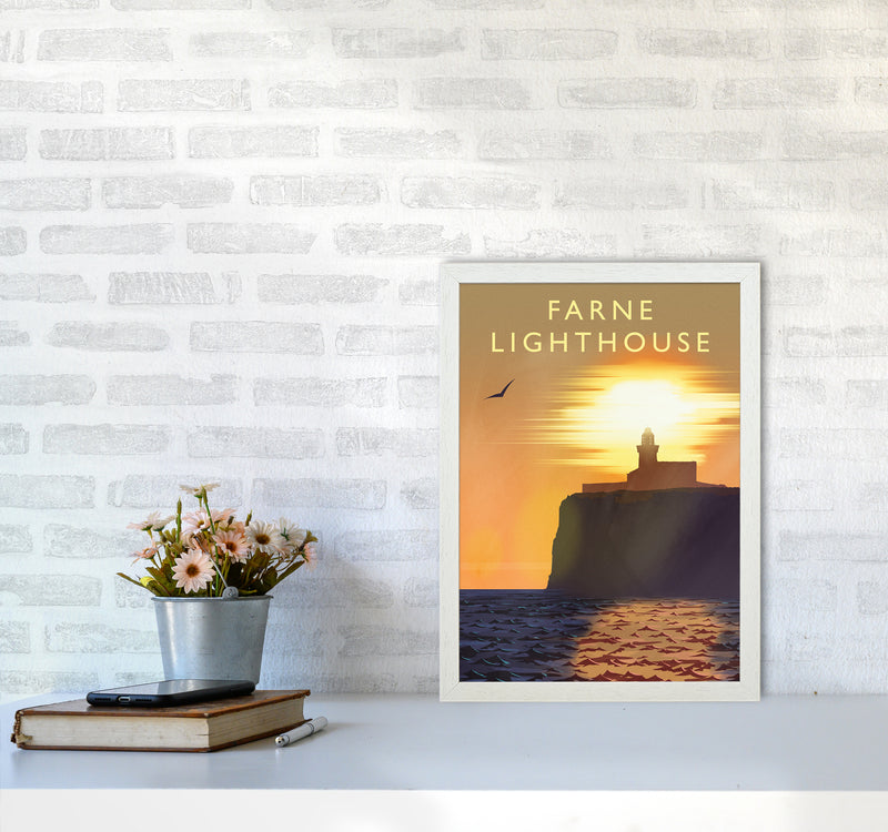 Farne Lighthouse portrait Travel Art Print by Richard O'Neill A3 Oak Frame