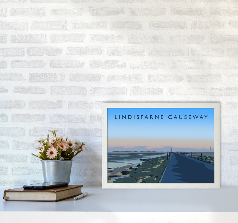 Lindisfarne Causeway Travel Art Print by Richard O'Neill A3 Oak Frame