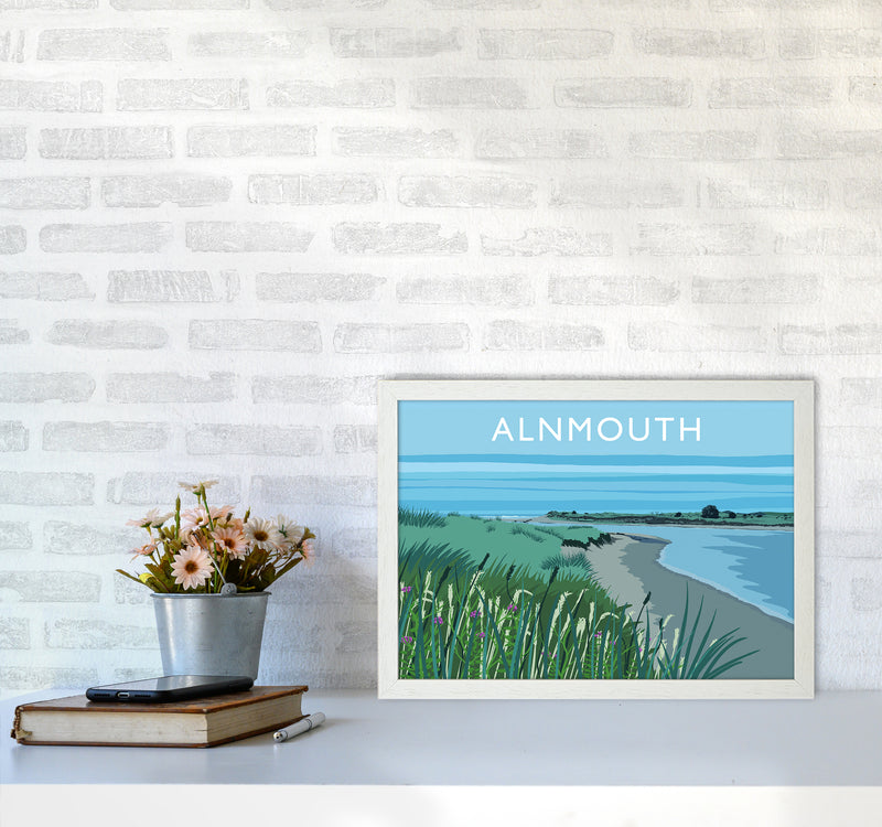 Alnmouth Travel Art Print by Richard O'Neill A3 Oak Frame