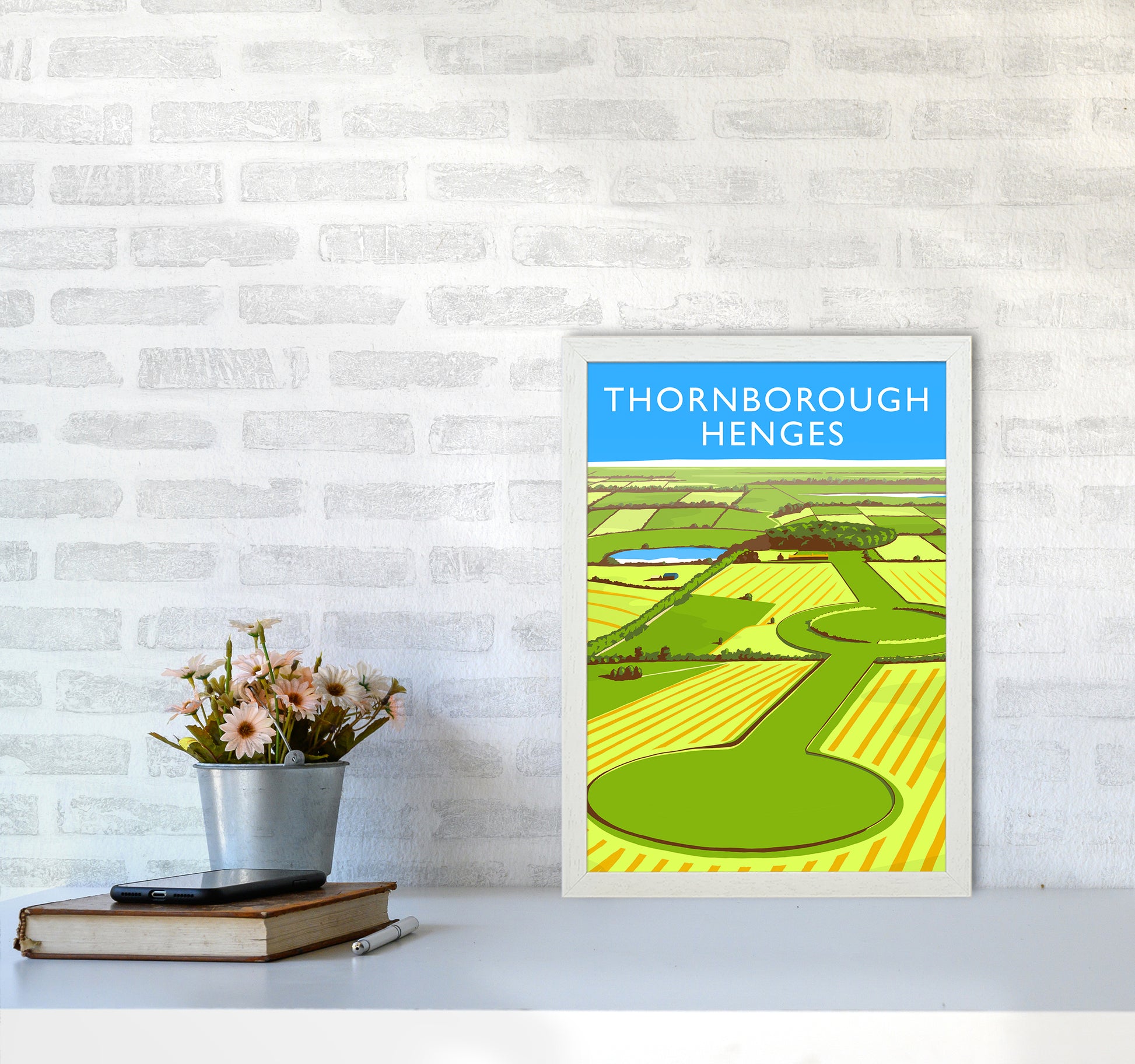 Thornborough Henges portrait Travel Art Print by Richard O'Neill A3 Oak Frame