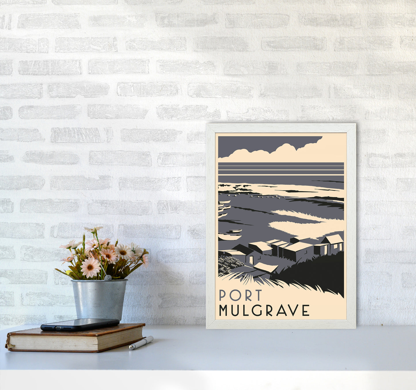 Port Mulgrave portrait Travel Art Print by Richard O'Neill A3 Oak Frame