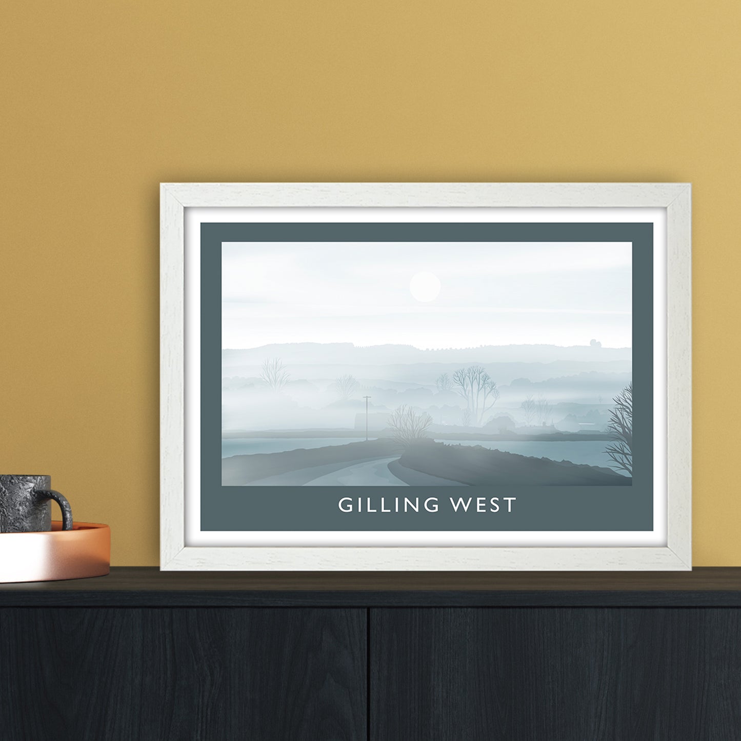 Gilling West (Winter) Travel Art Print by Richard O'Neill A3 Oak Frame