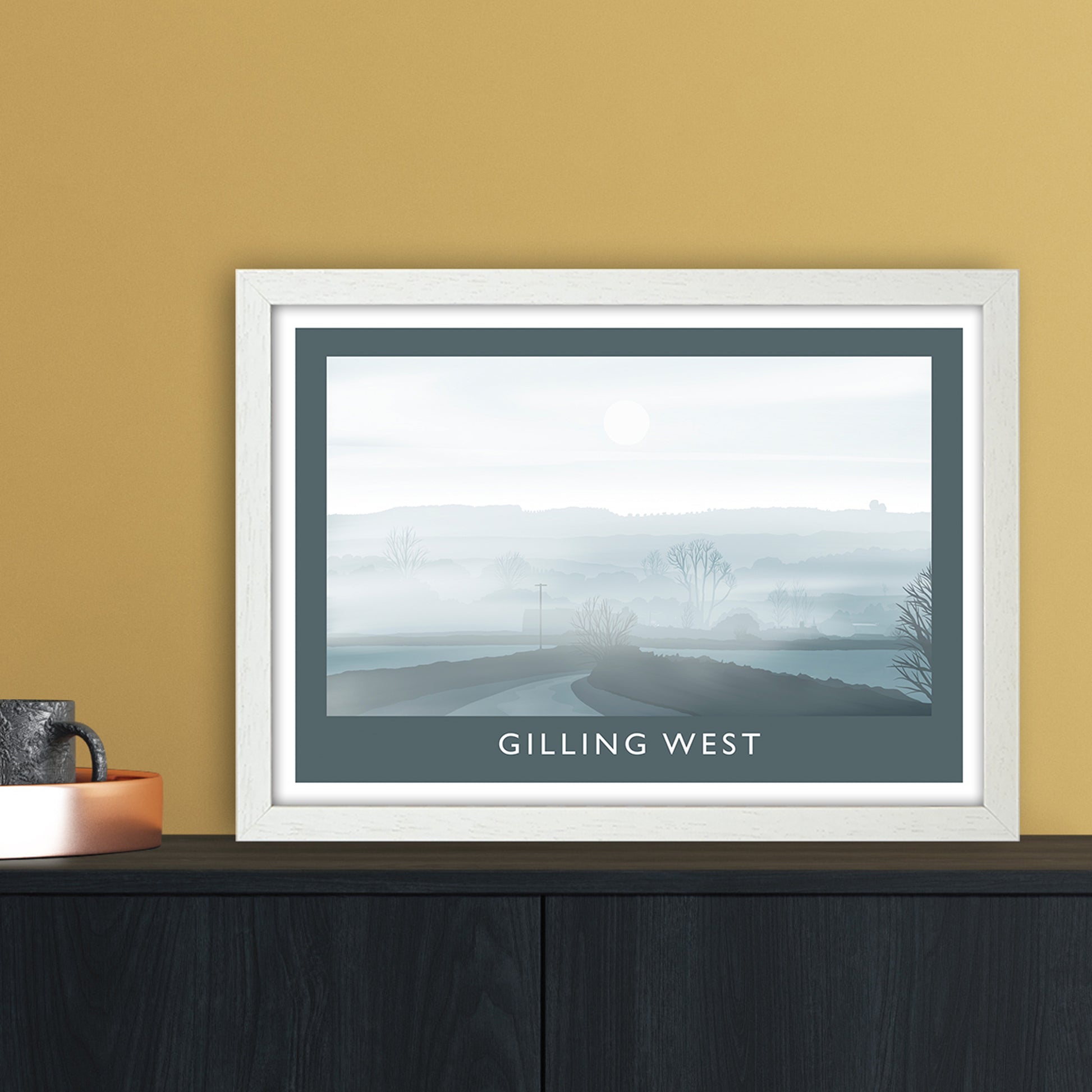 Gilling West (Winter) Travel Art Print by Richard O'Neill A3 Oak Frame