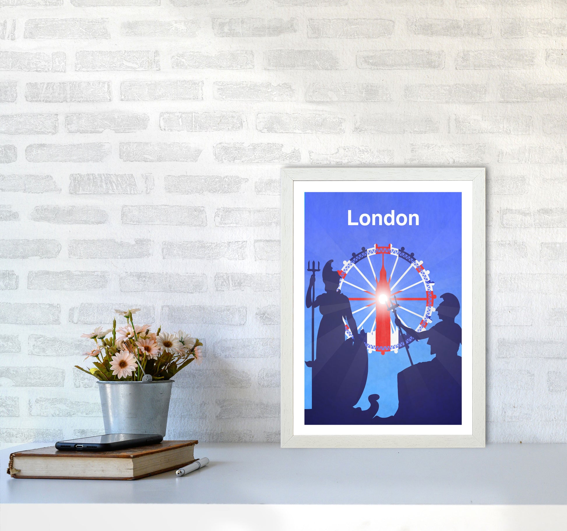 London (Britannia) portrait Travel Art Print by Richard O'Neill A3 Oak Frame
