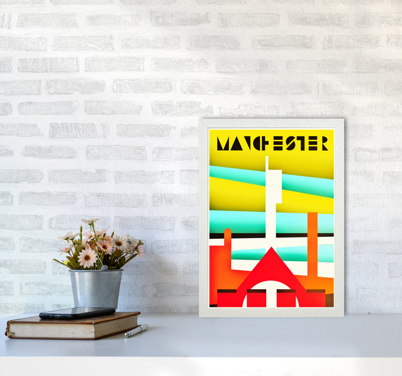 Manchester Travel Art Print by Richard O'Neill A3 Oak Frame