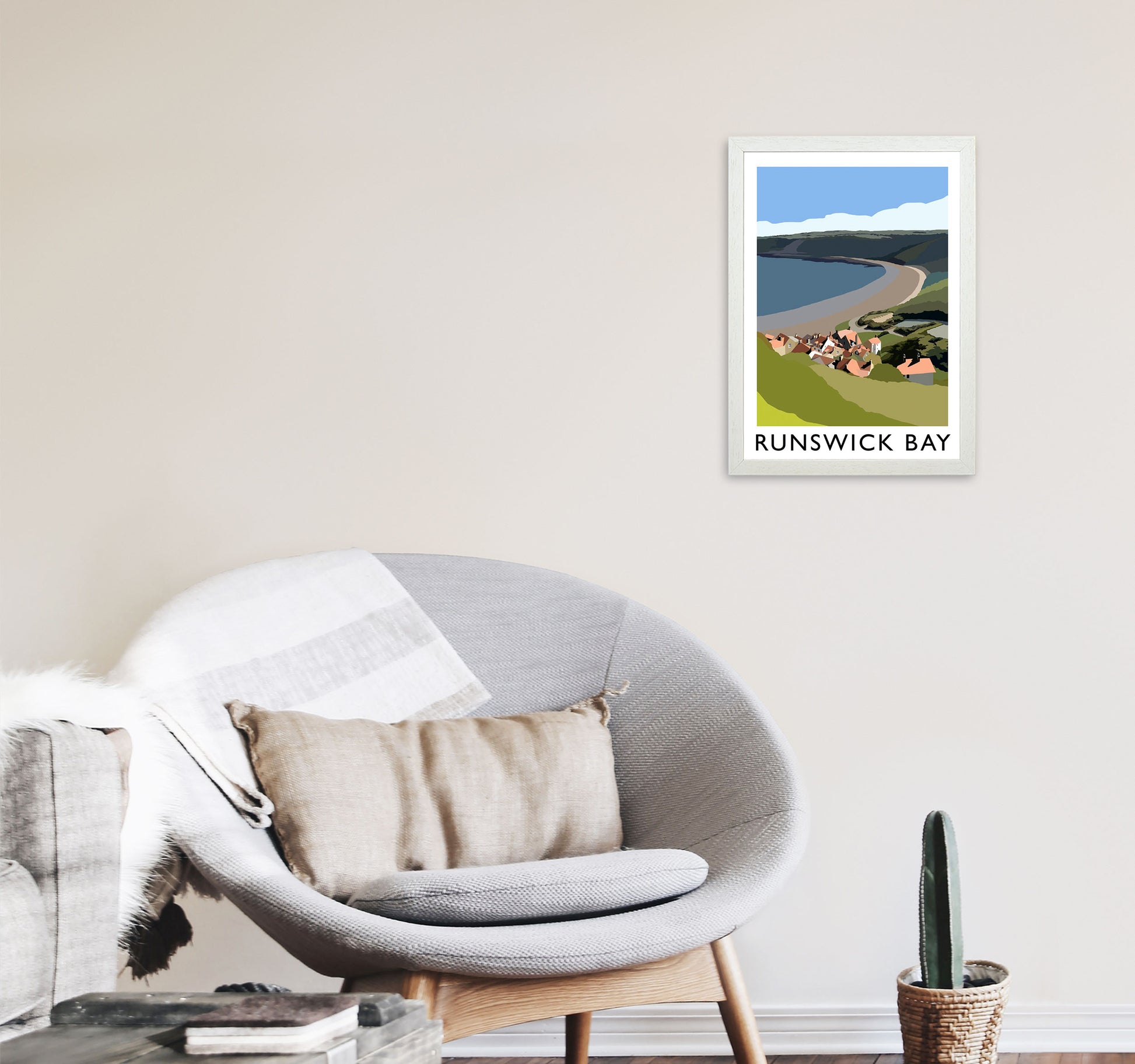 Runswick Bay Art Print by Richard O'Neill A3 Oak Frame