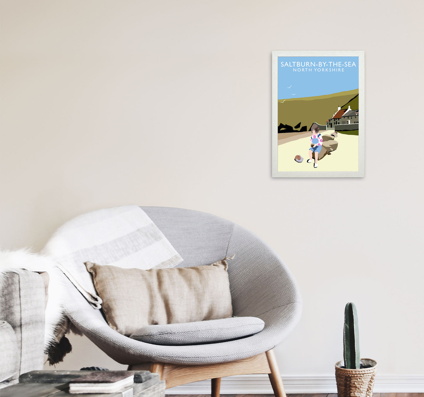 Saltburn-By-The-Sea North Yorkshire Art Print by Richard O'Neill A3 Oak Frame