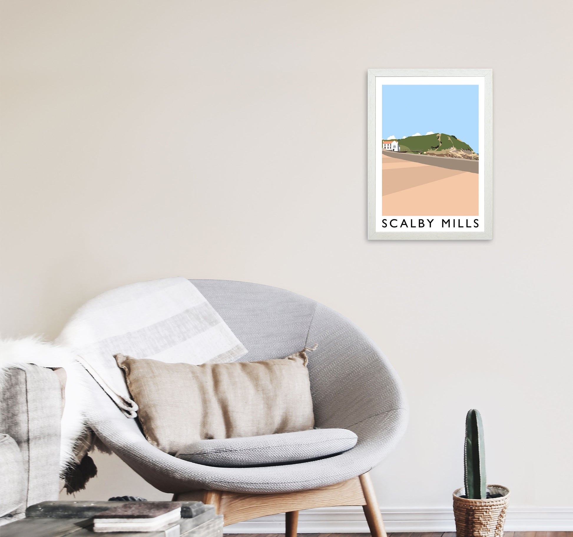 Scalby Mills Art Print by Richard O'Neill A3 Oak Frame