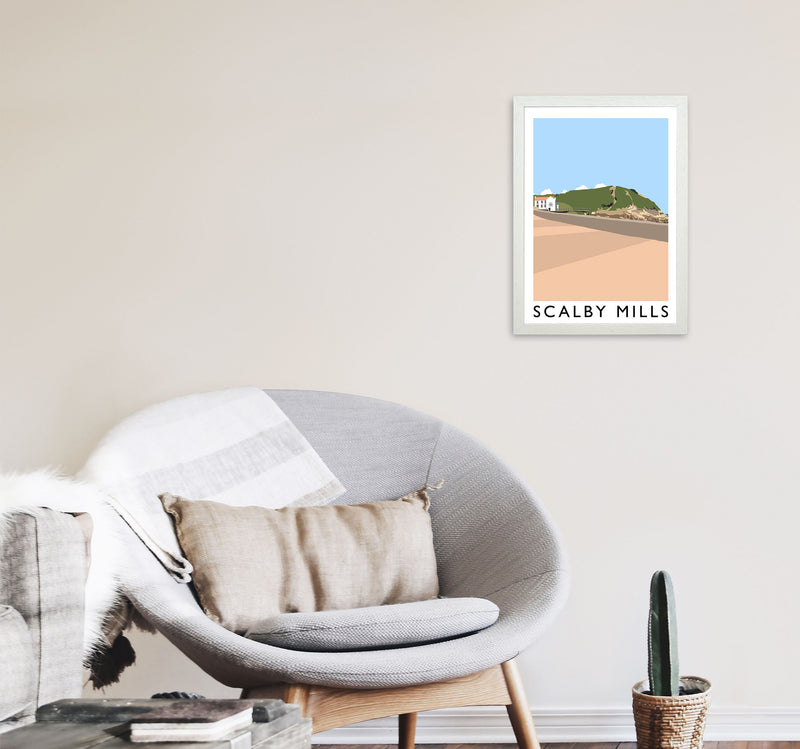 Scalby Mills Art Print by Richard O'Neill A3 Oak Frame