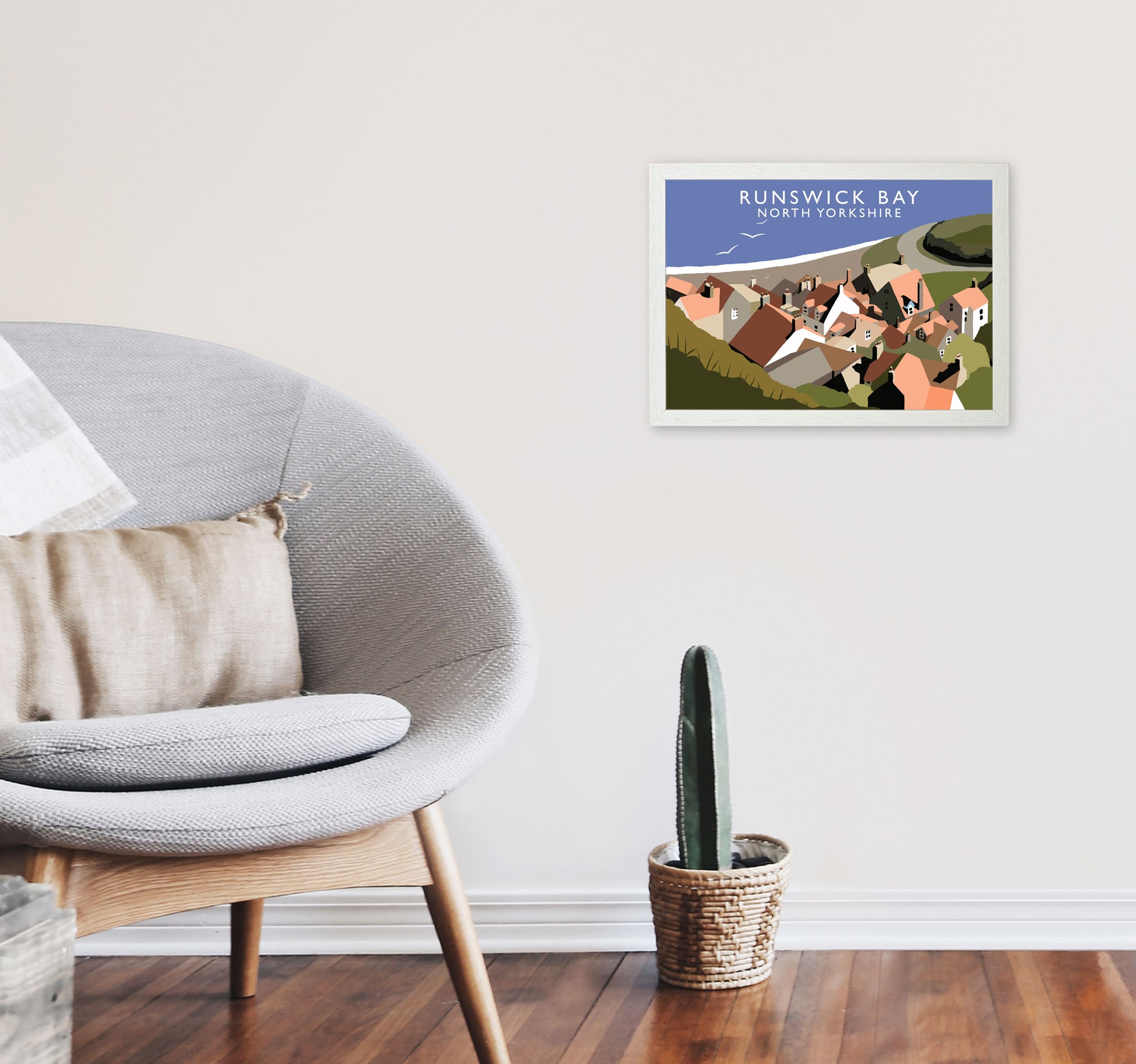 Runswick Bay North Yorkshire Art Print by Richard O'Neill A3 Oak Frame