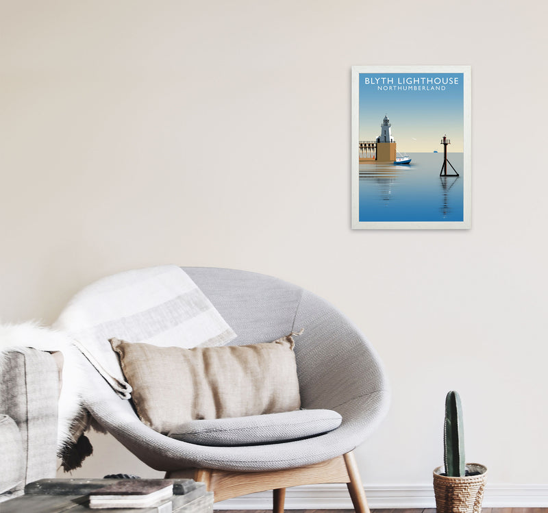 Blyth Lighthouse Northumberland Art Print by Richard O'Neill A3 Oak Frame