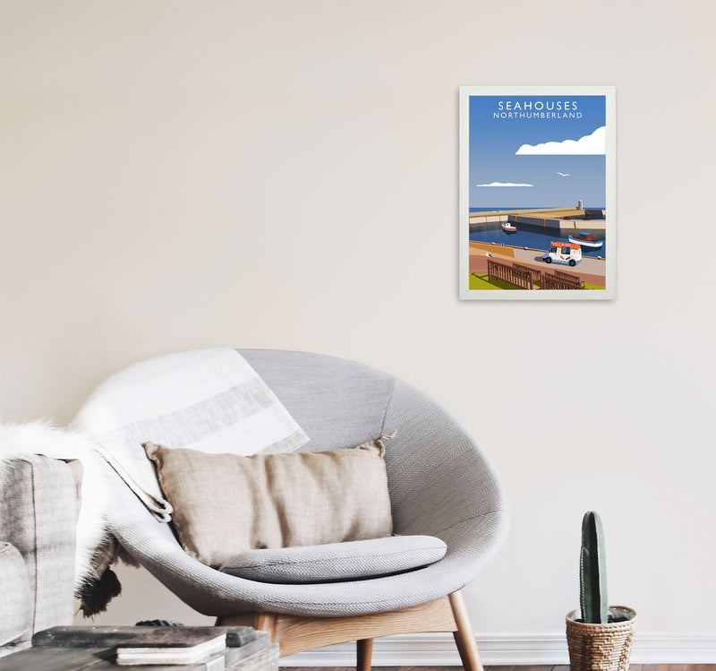 Seahouses (Portrait) by Richard O'Neill A3 Oak Frame