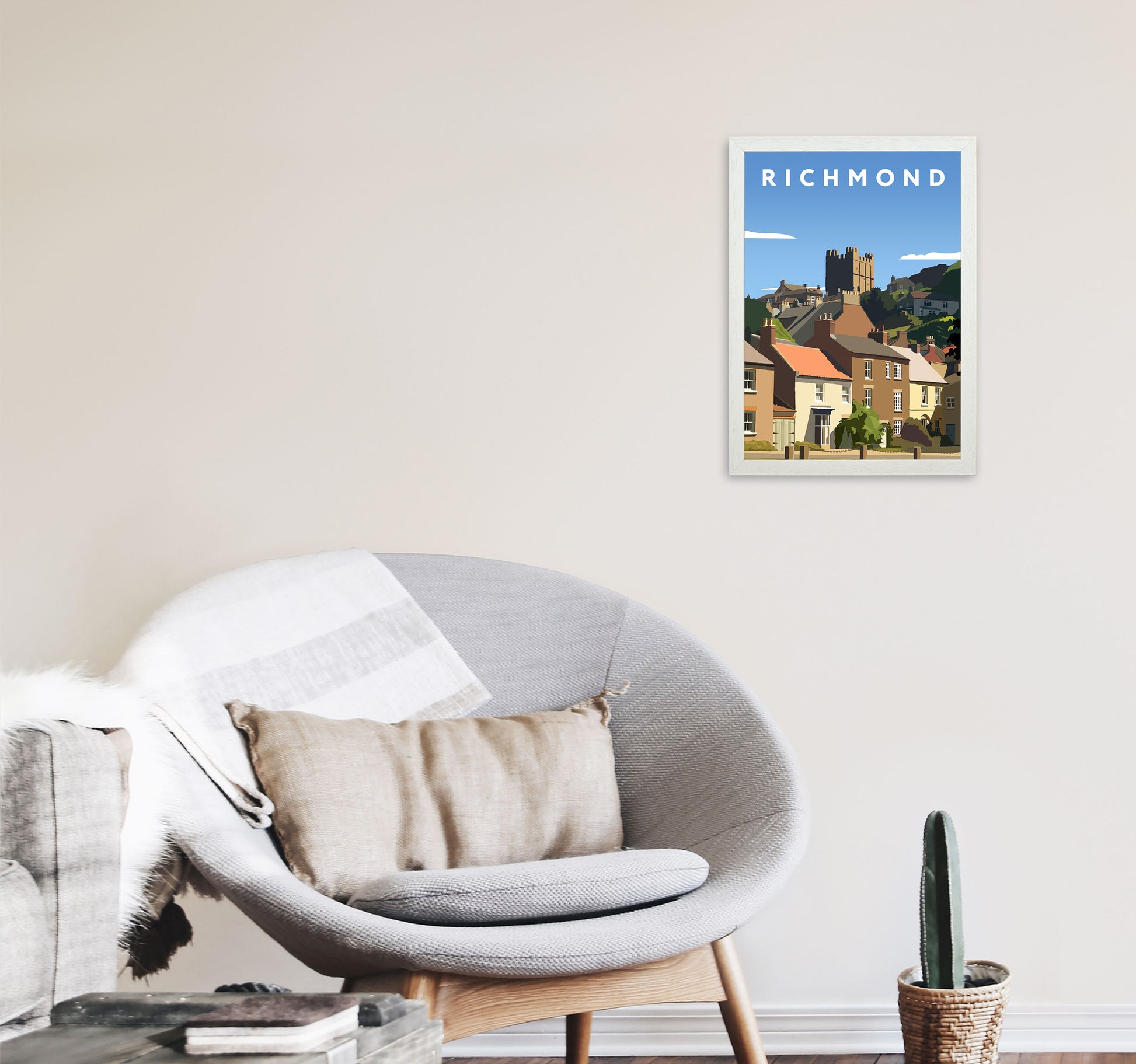 Richmond Travel Art Print by Richard O'Neill, Framed Wall Art A3 Oak Frame