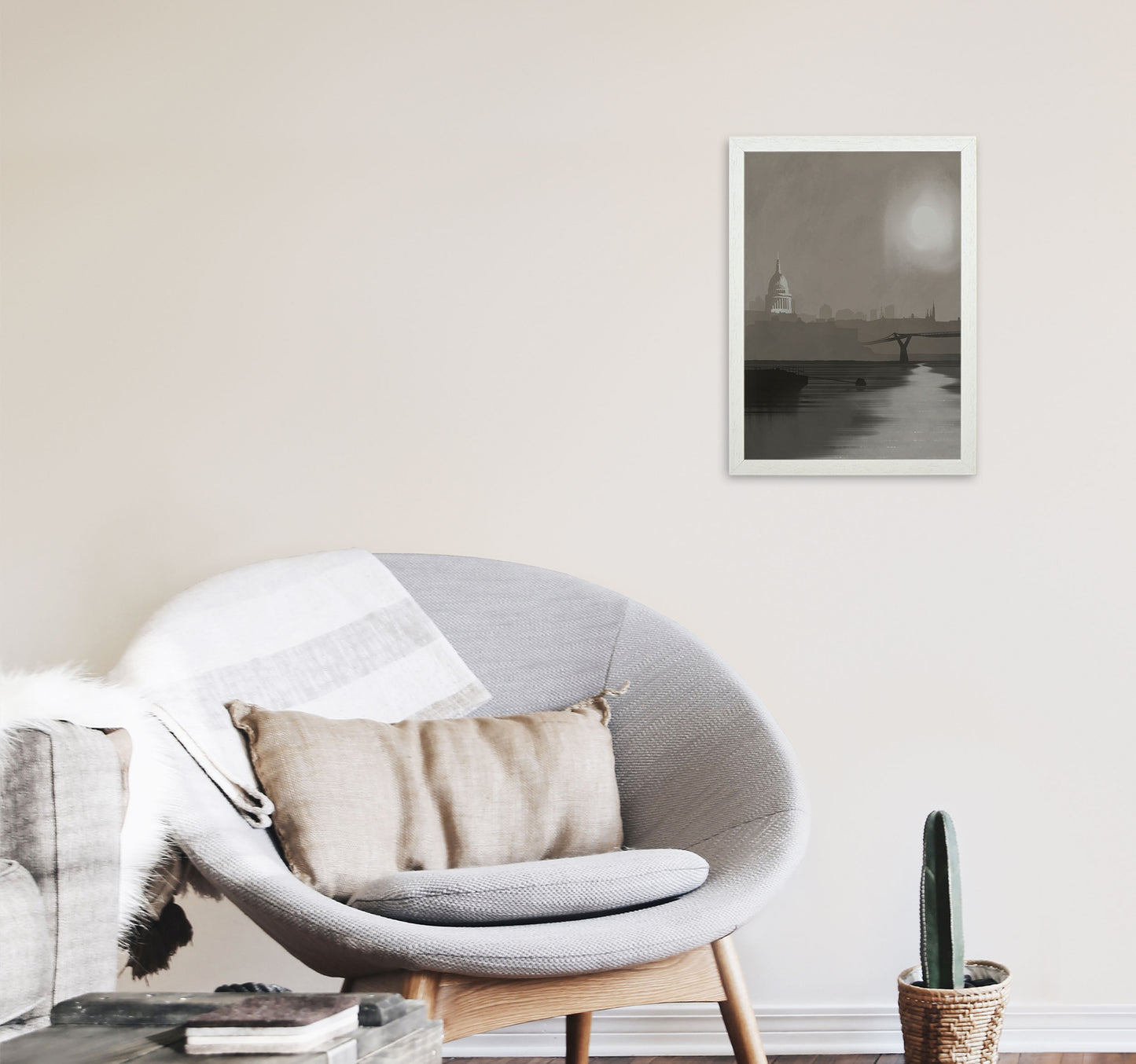 St. Paul's In Fog Travel Art Print by Richard O'Neill, Framed Wall Art A3 Oak Frame