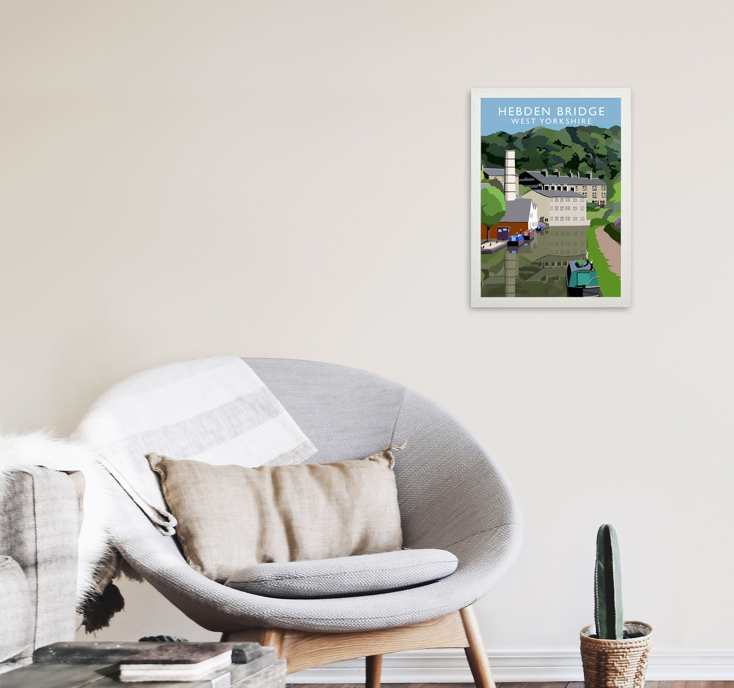Hebden Bridge West Yorkshire Travel Art Print by Richard O'Neill A3 Oak Frame