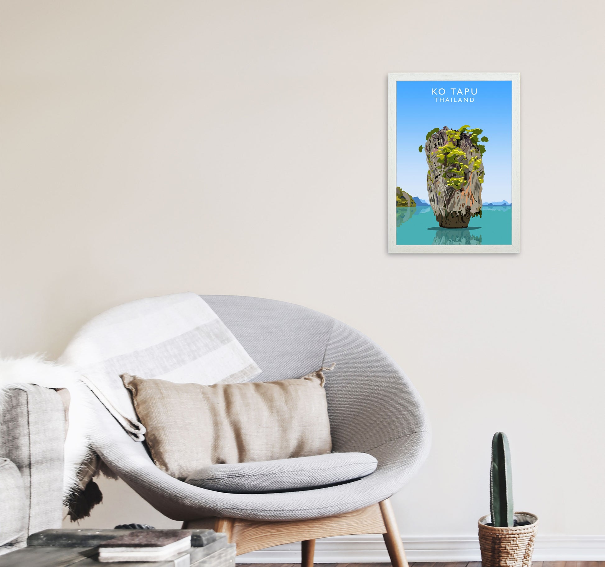 Ko Tapu Thailand Travel Art Print by Richard O'Neill, Framed Wall Art A3 Oak Frame