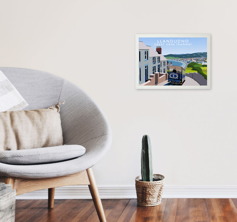 Llandudno Great Orme Tramway Travel Art Print by Richard O'Neill A3 Oak Frame