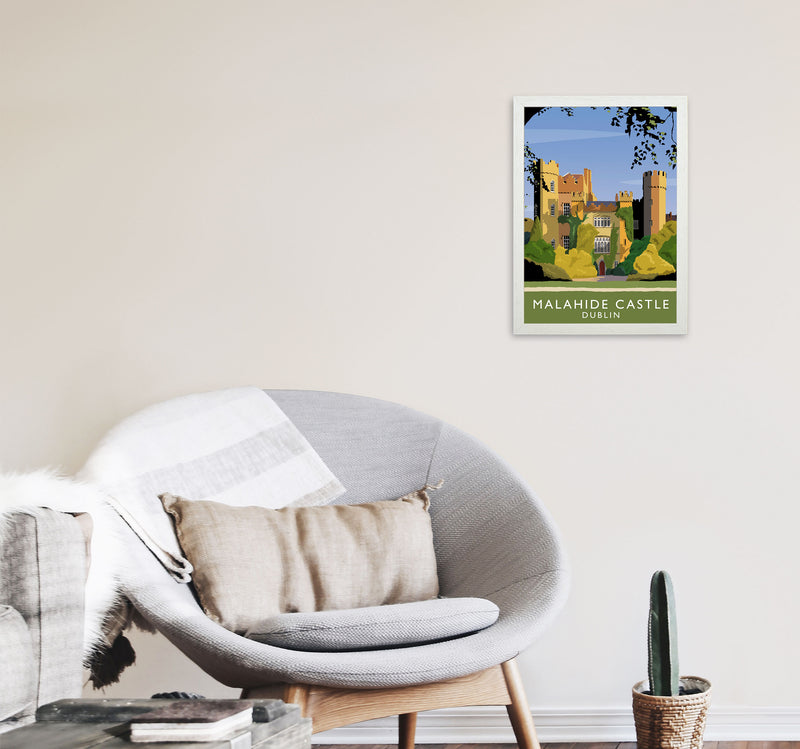 Malahide Castle Dublin Travel Art Print by Richard O'Neill, Framed Wall Art A3 Oak Frame