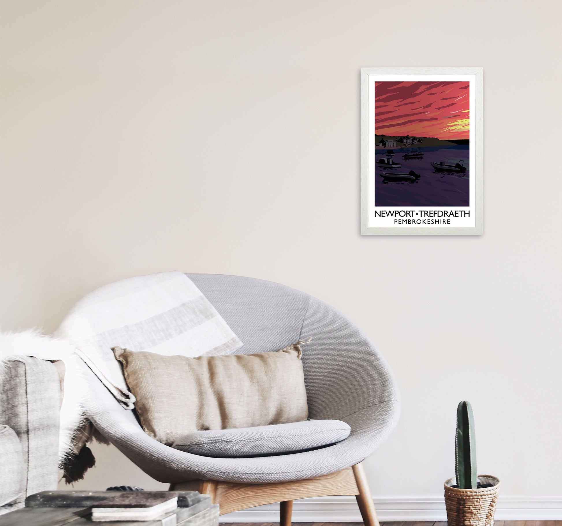 Newport Trefdraeth Pembrokeshire Travel Art Print by Richard O'Neill A3 Oak Frame
