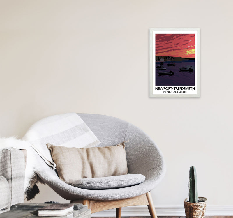 Newport Trefdraeth Pembrokeshire Travel Art Print by Richard O'Neill A3 Oak Frame