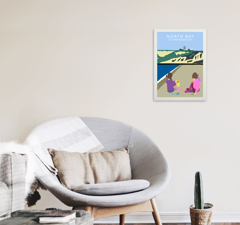 North Bay Scarborough Travel Art Print by Richard O'Neill, Framed Wall Art A3 Oak Frame