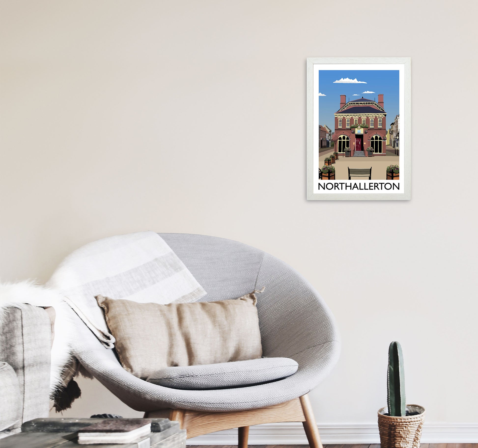 Northallerton Travel Art Print by Richard O'Neill, Framed Wall Art A3 Oak Frame