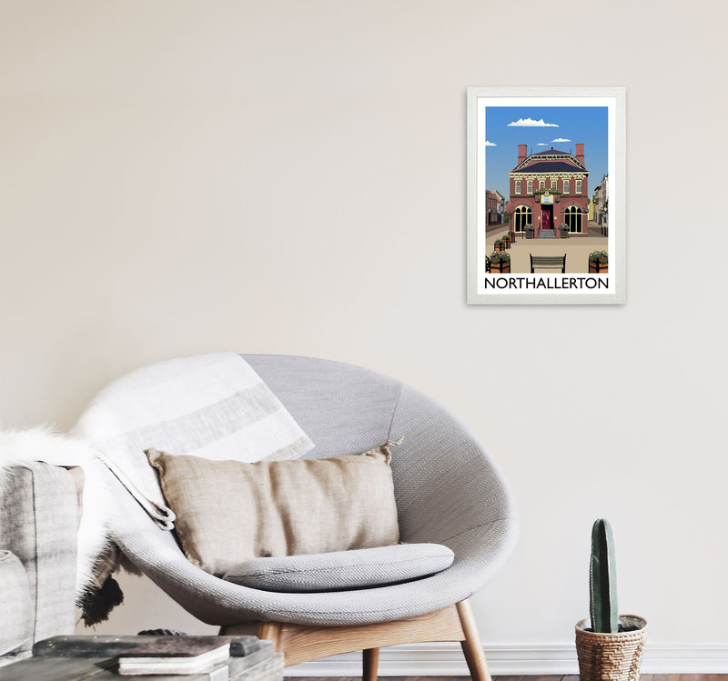 Northallerton Travel Art Print by Richard O'Neill, Framed Wall Art A3 Oak Frame