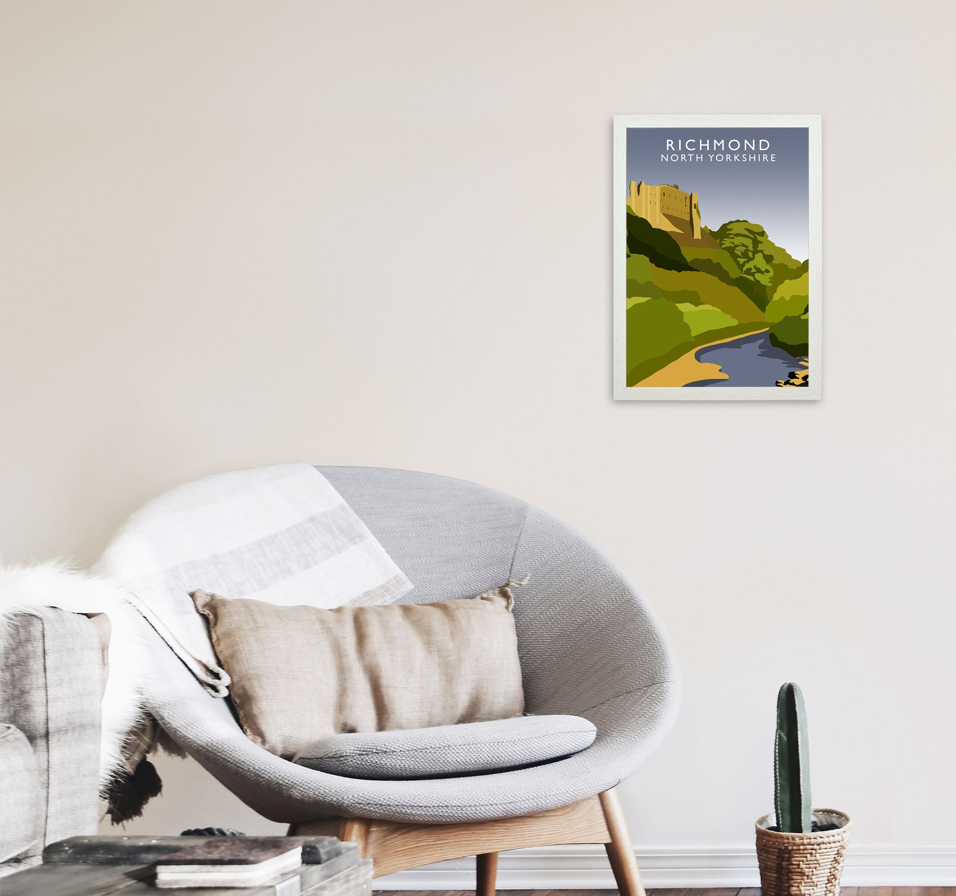 Richmond North Yorkshire Travel Art Print by Richard O'Neill A3 Oak Frame