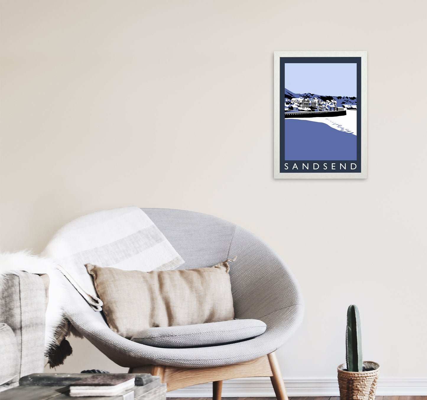 Sandsend Travel Art Print by Richard O'Neill, Framed Wall Art A3 Oak Frame