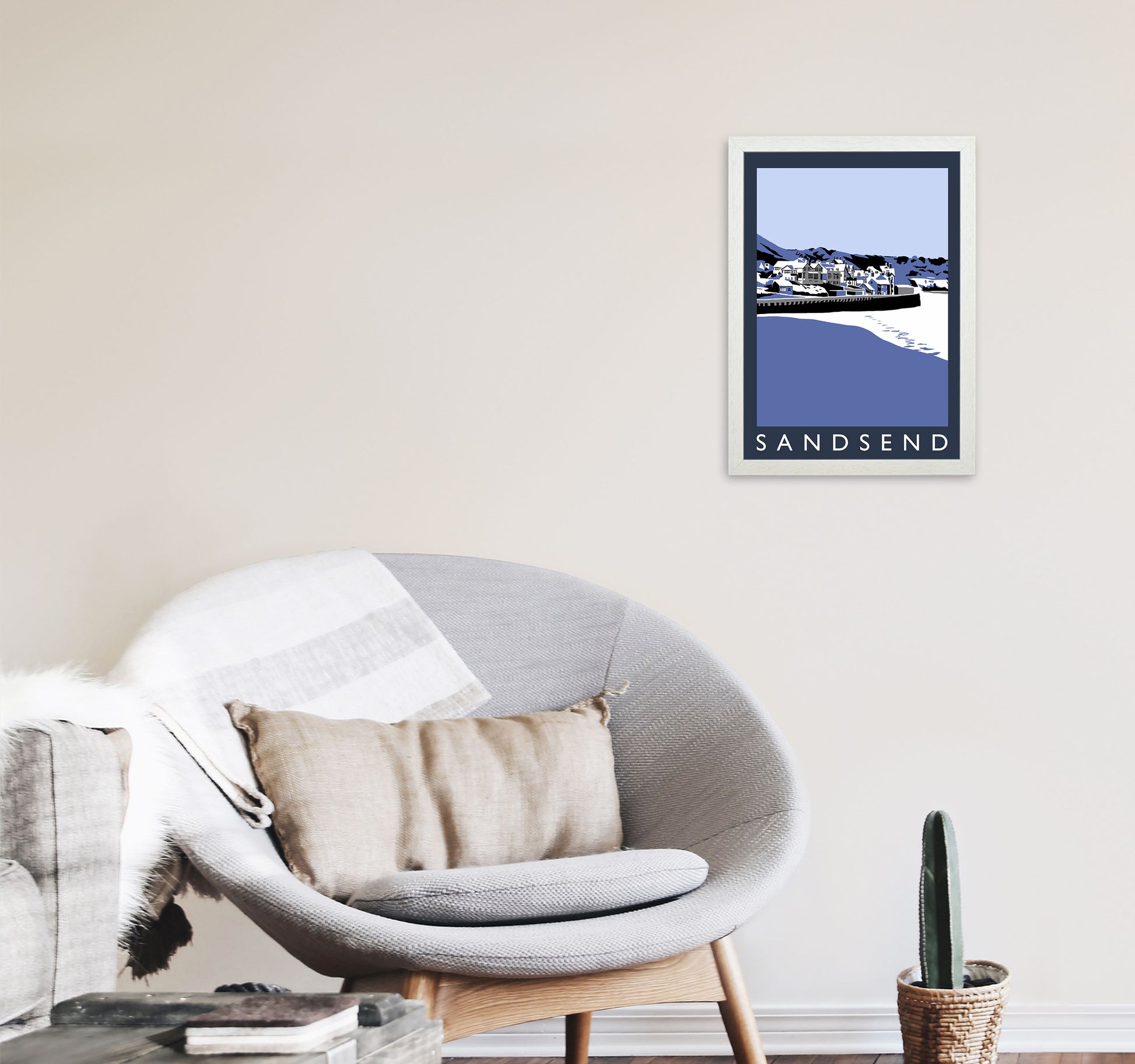 Sandsend Travel Art Print by Richard O'Neill, Framed Wall Art A3 Oak Frame