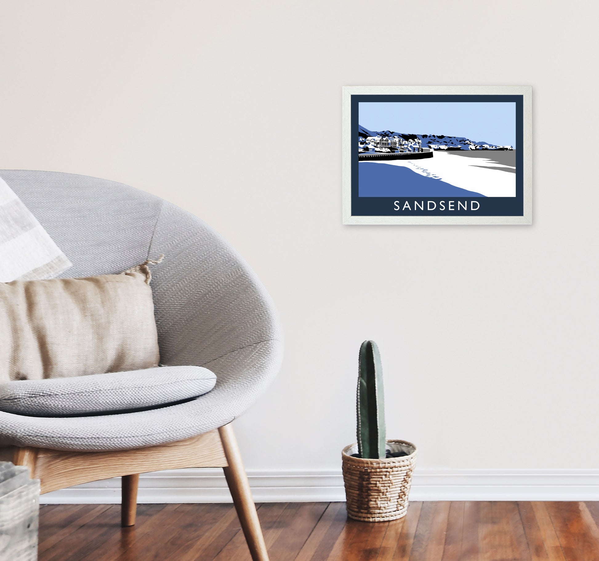 Sandsend Travel Art Print by Richard O'Neill, Framed Wall Art A3 Oak Frame