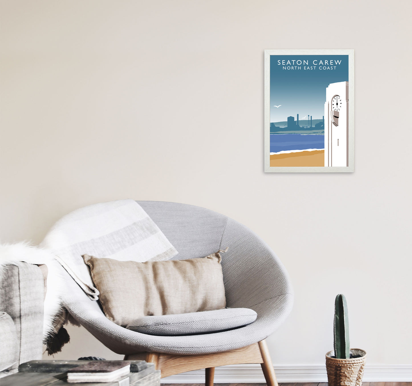 Seaton Carew North East Coast Travel Art Print by Richard O'Neill A3 Oak Frame
