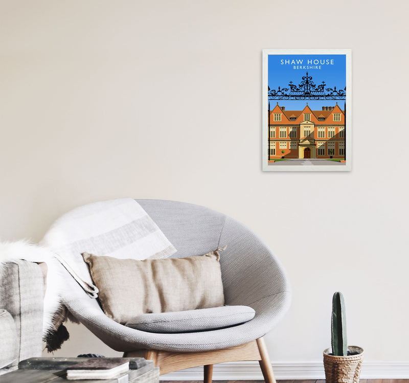 Shaw House Berkshire Travel Art Print by Richard O'Neill, Framed Wall Art A3 Oak Frame