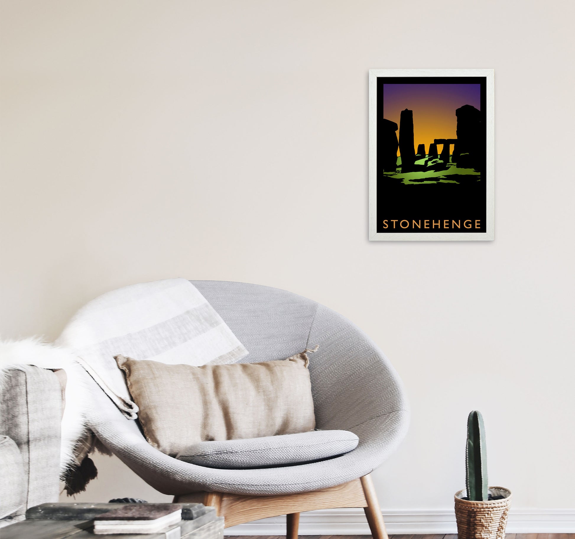 Stonehenge Travel Art Print by Richard O'Neill, Framed Wall Art A3 Oak Frame