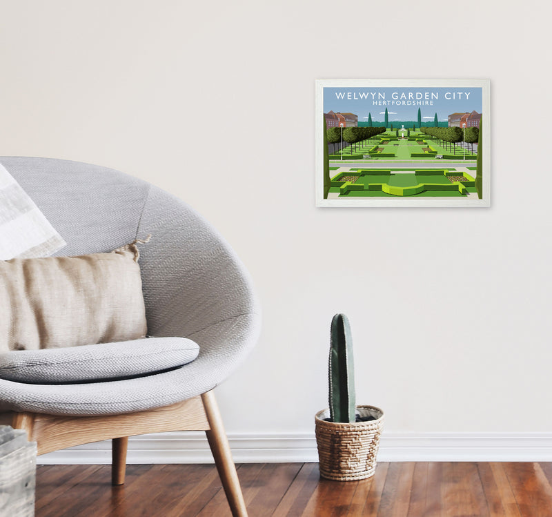 Welwyn Garden City Hertfordshire Travel Art Print by Richard O'Neill A3 Oak Frame