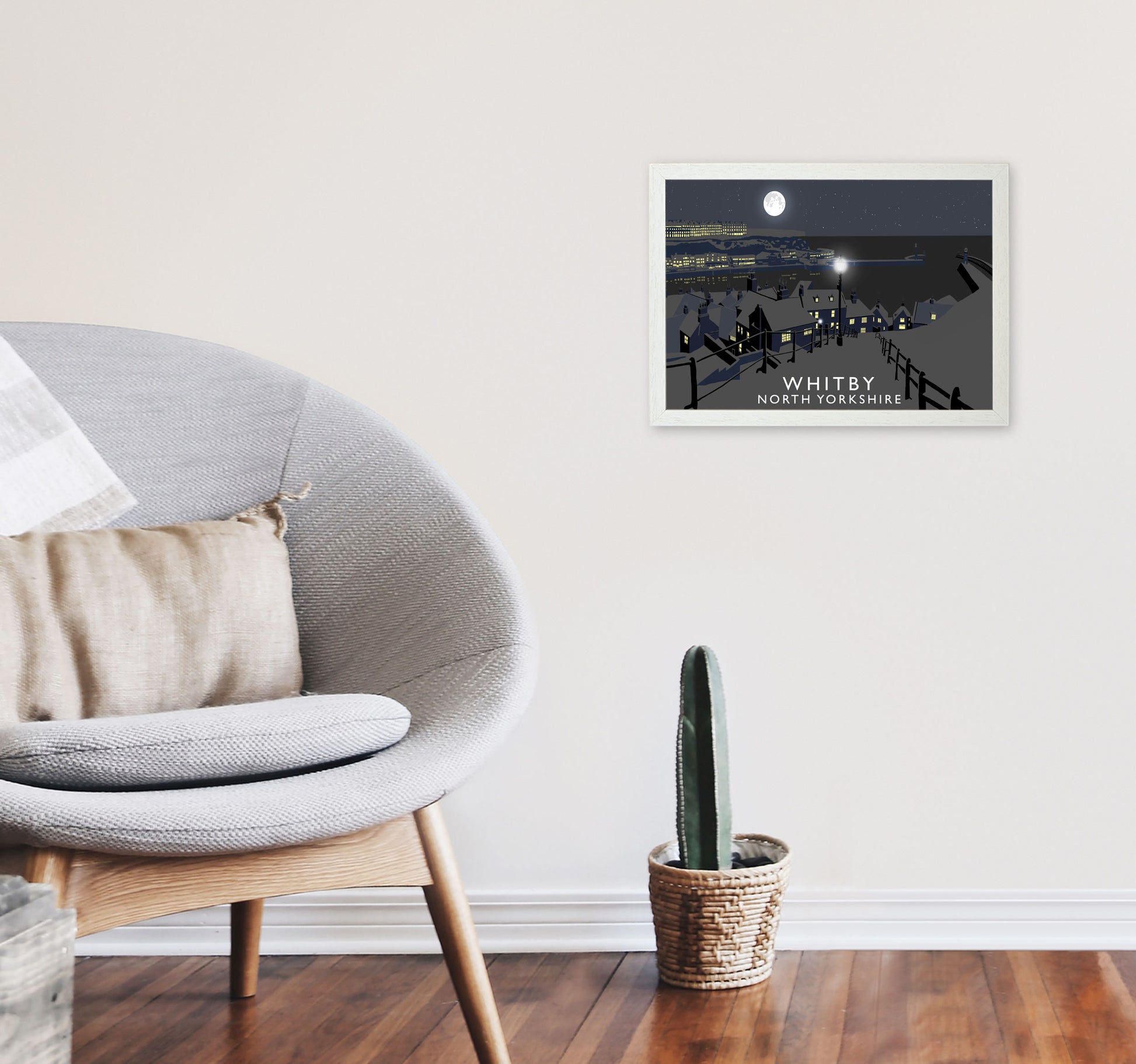 Whitby Travel Art Print by Richard O'Neill, Framed Wall Art A3 Oak Frame